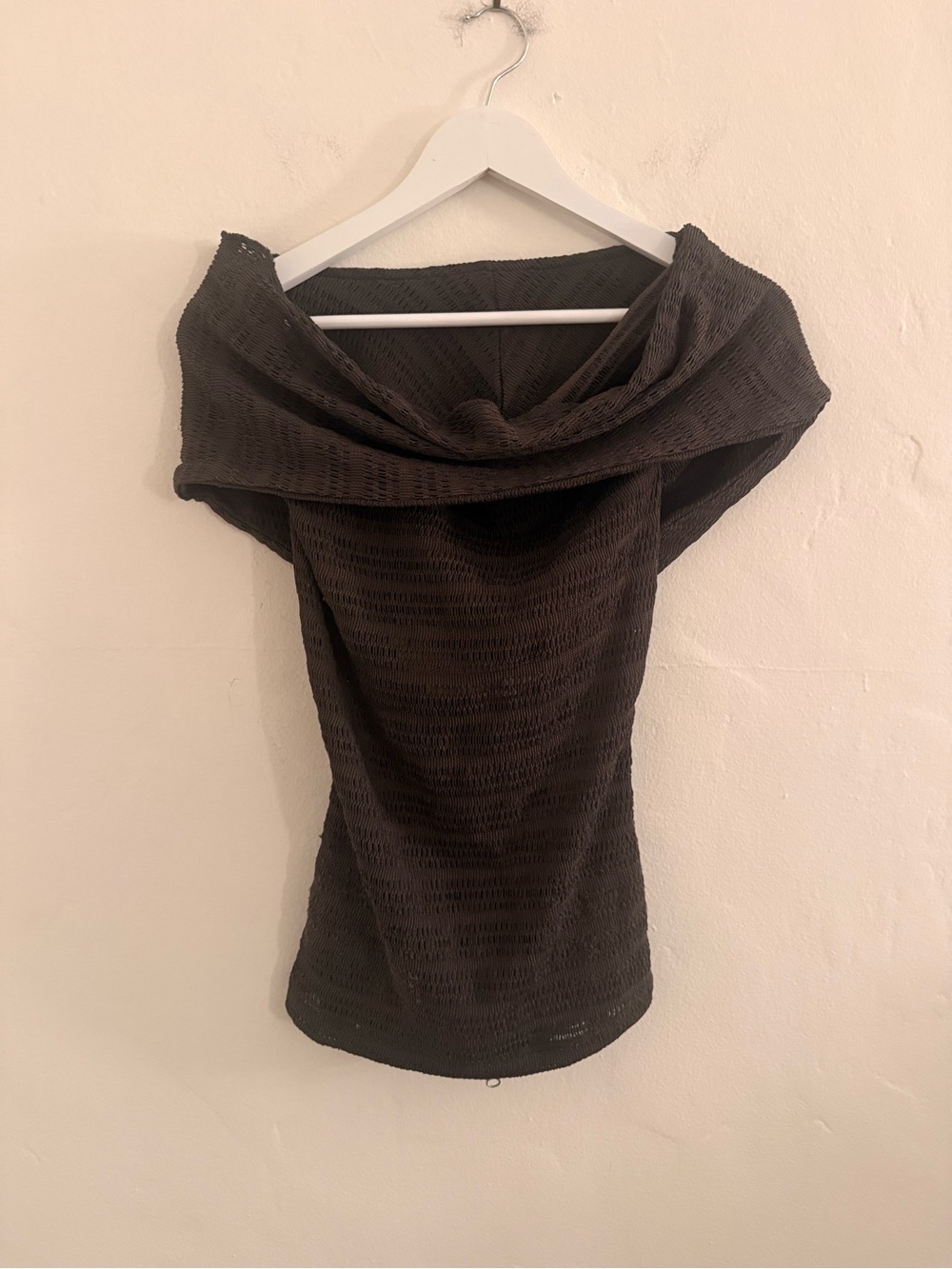 Dark Gray Knit Top with Open Back and Mesh Detailing